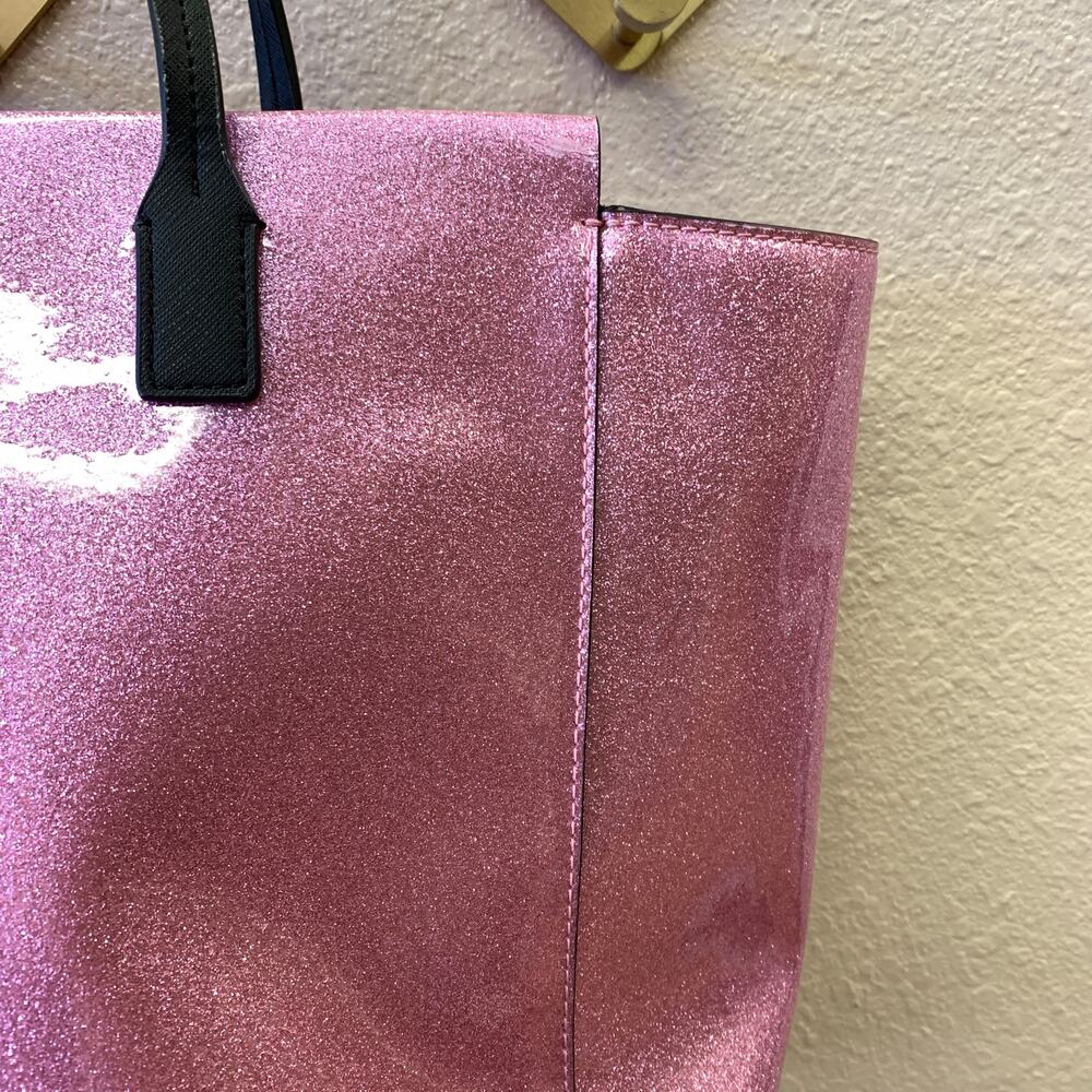 Kate Spade Mavis Street Taden Large Tote Bag Pink Glitter Finish Zip Closure - Picture 4 of 9